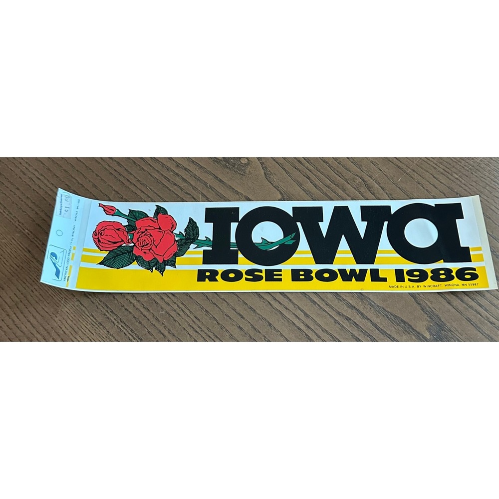 Vintage Iowa Hawkeyes Rose Bowl 1986 Bumper Sticker Wincraft NCAA Collectible